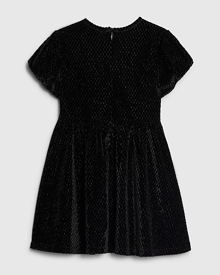 Mini Girls Black Velvet Bow Dress