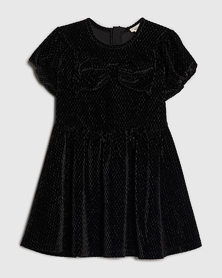 Mini Girls Black Velvet Bow Dress