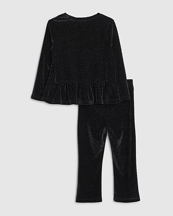 Mini Girls Black Velvet Peplum T-Shirt Set