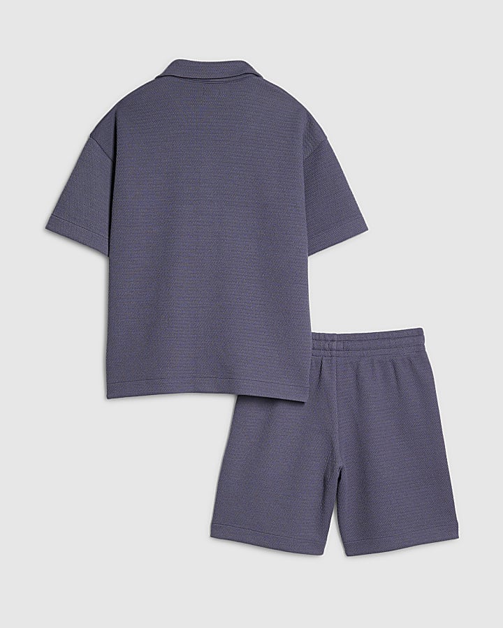 Boys Blue Textured Shirt Set