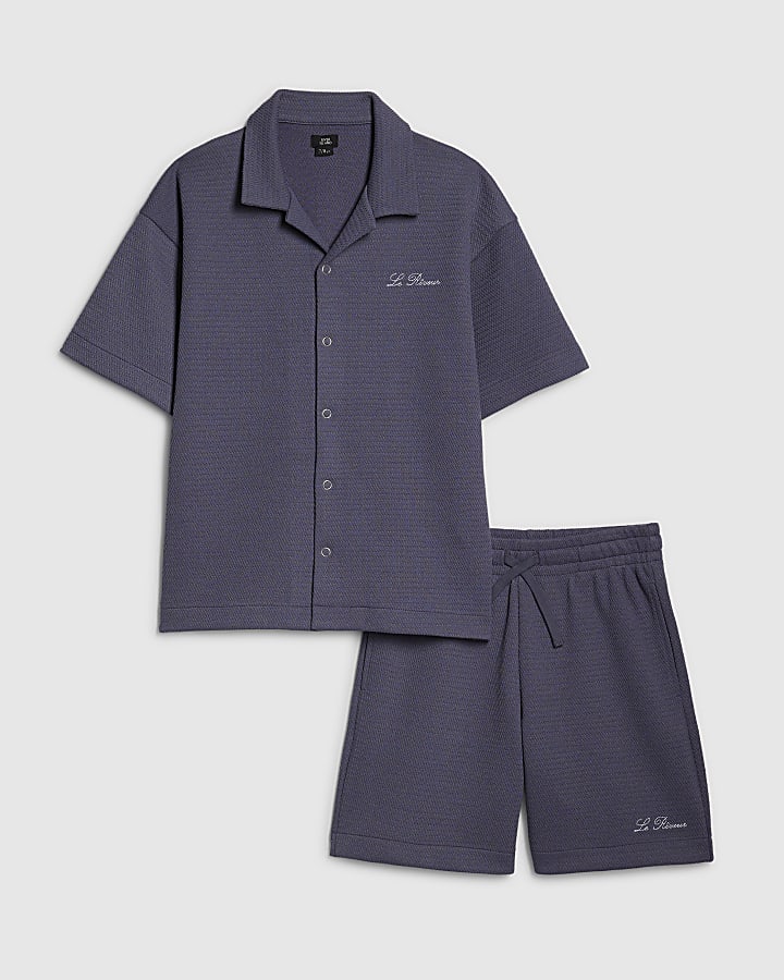 Boys Blue Textured Shirt Set