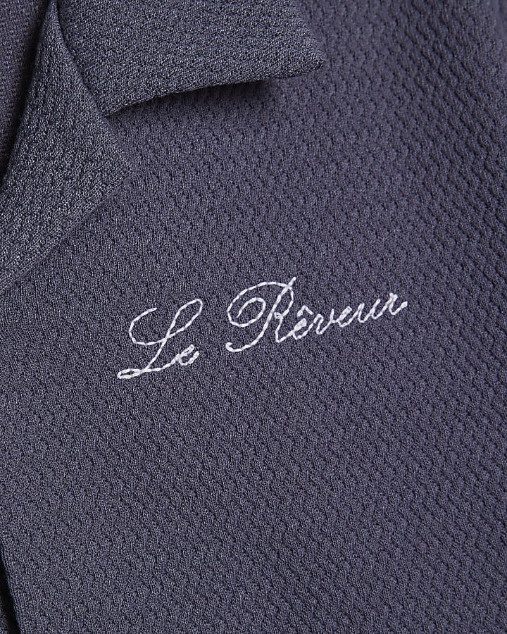 Mini Boys Blue Textured Shirt Set