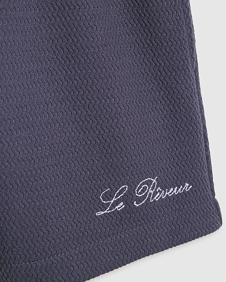 Mini Boys Blue Textured Shirt Set