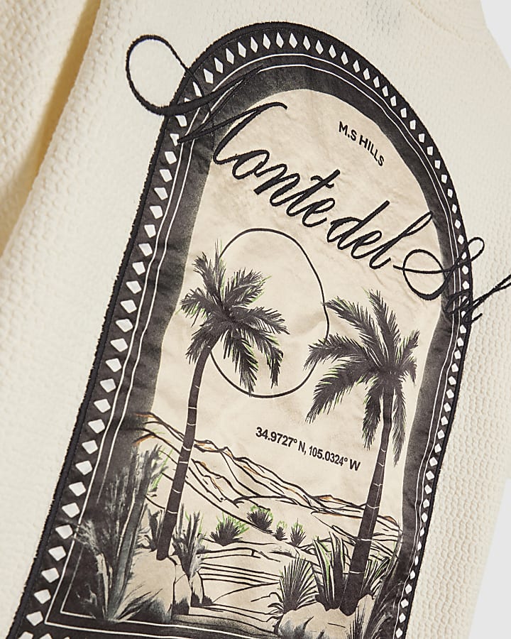 Boys Cream Textured Palm Tree T-Shirt