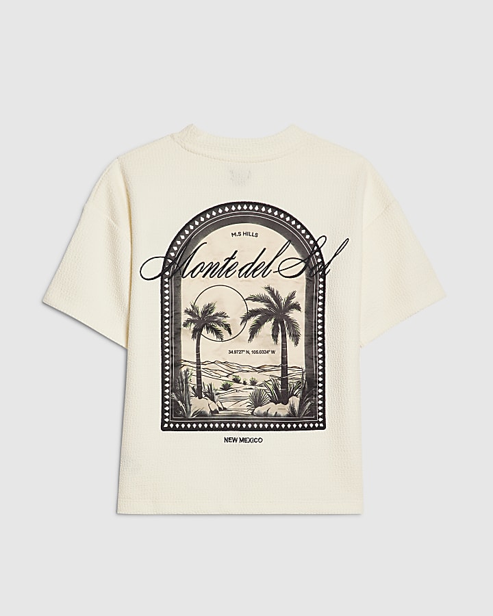 Boys Cream Textured Palm Tree T-Shirt
