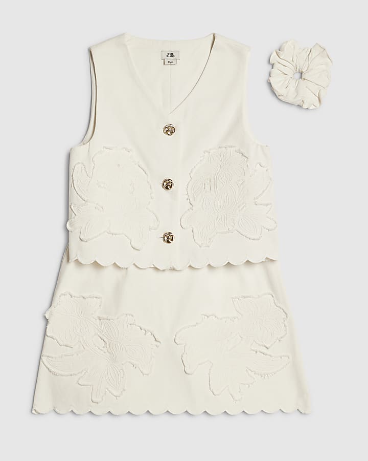 Girls White Denim Waistcoat And Shorts Set