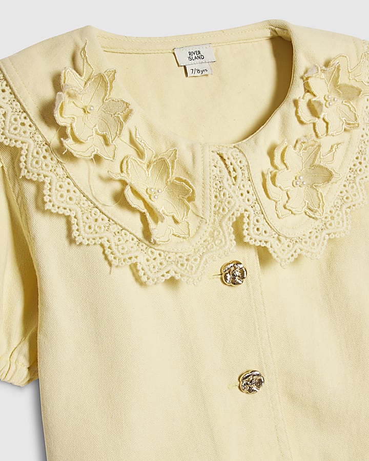 Girls Yellow Floral Pearl Shirt Set