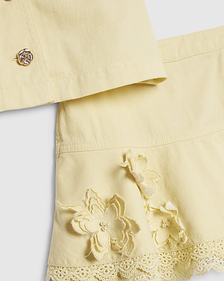 Girls Yellow Floral Pearl Shirt Set