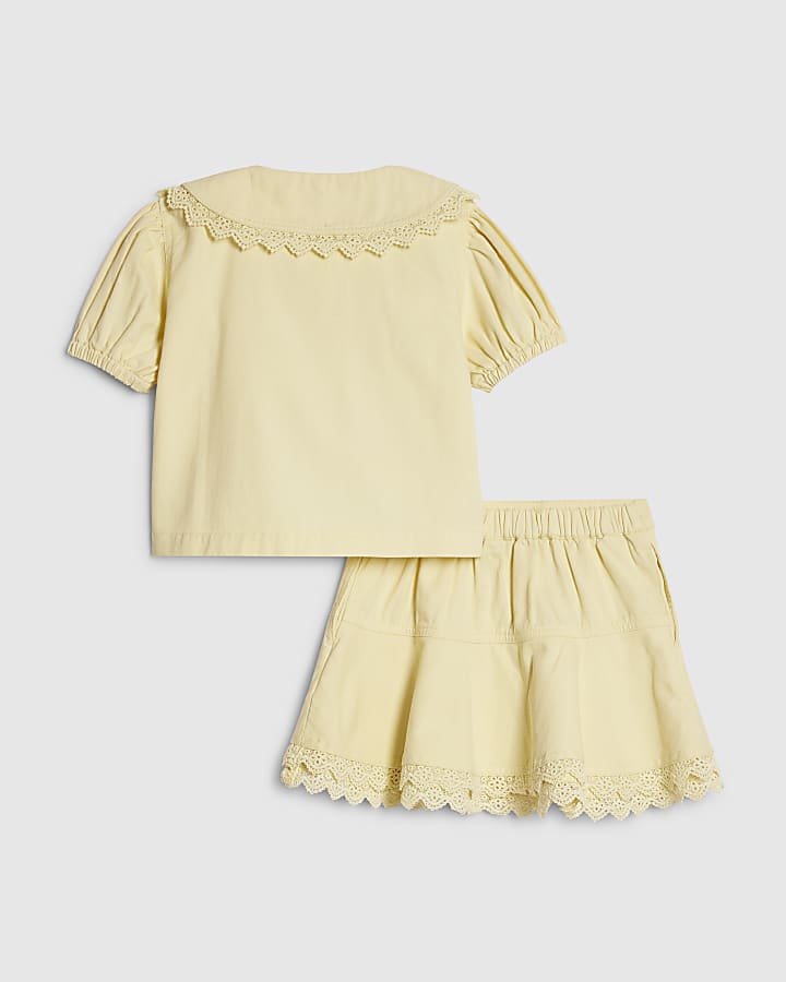 Girls Yellow Floral Pearl Shirt Set