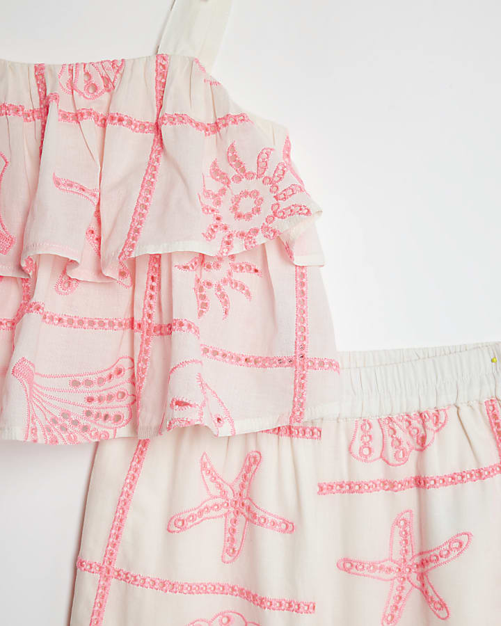 Mini Girls Cream Tiered Broderie Top Set