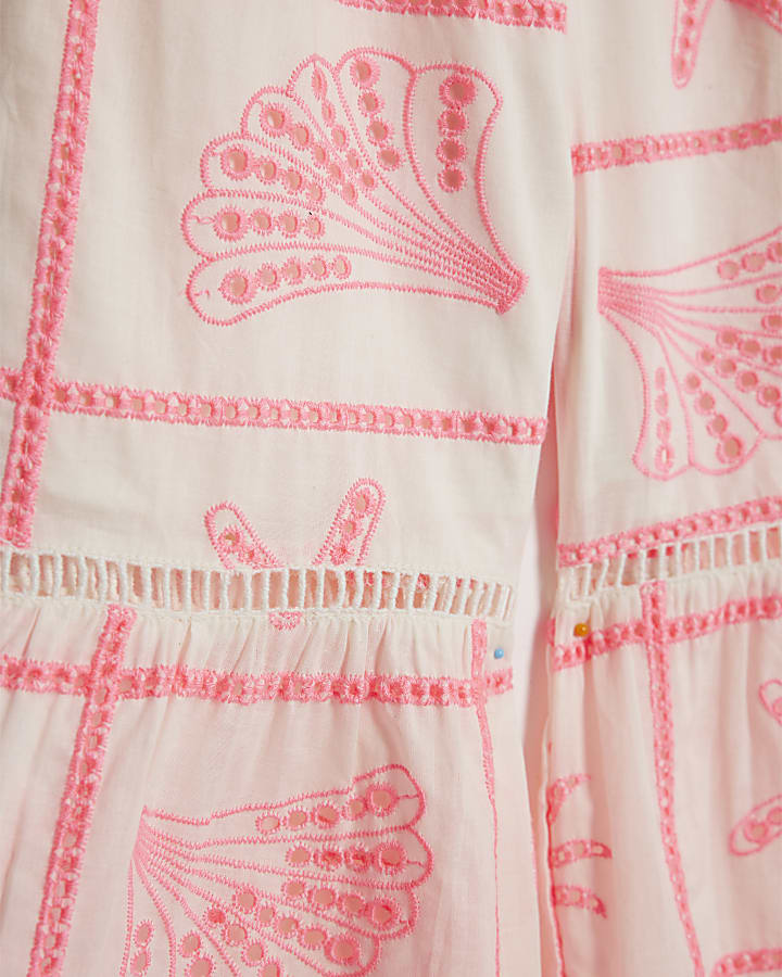 Mini Girls Cream Tiered Broderie Top Set