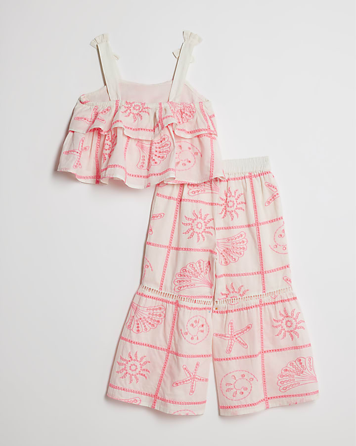 Mini Girls Cream Tiered Broderie Top Set