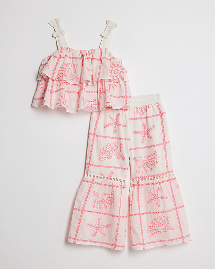 Mini Girls Cream Tiered Broderie Top Set