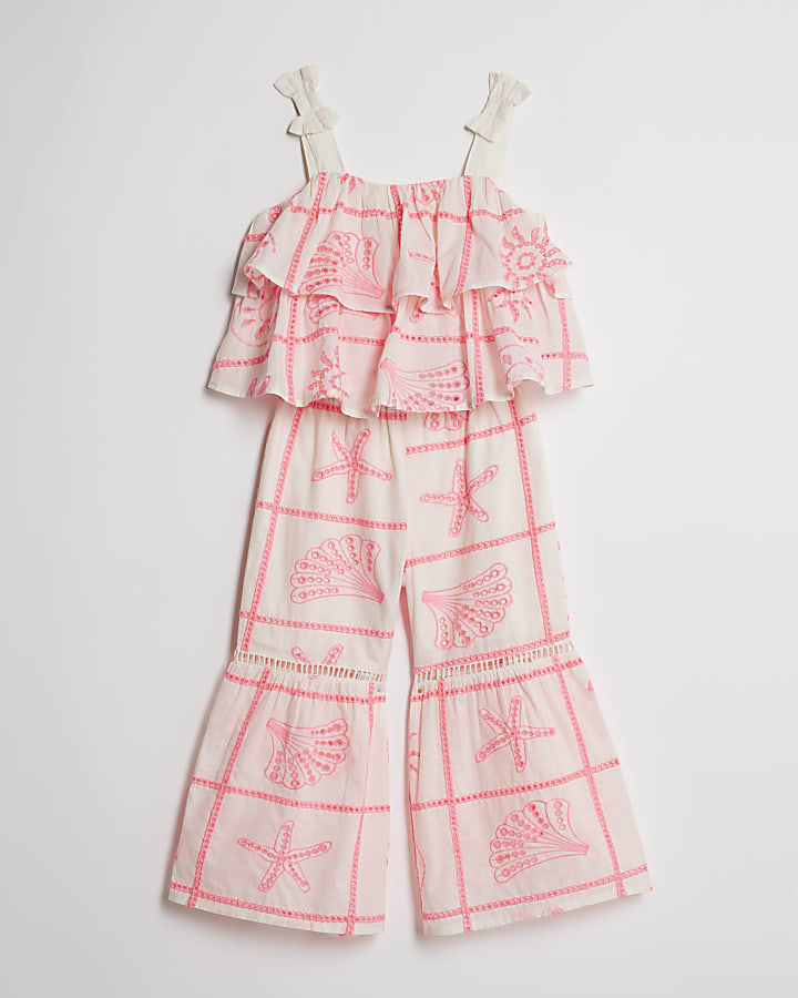 Mini Girls Cream Tiered Broderie Top Set