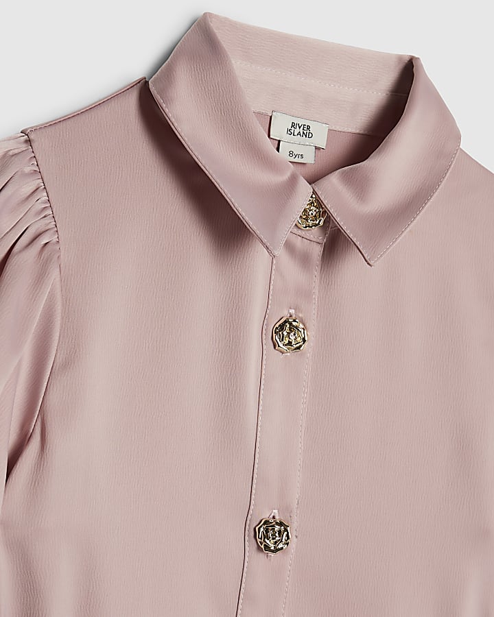 Girls Pink Satin Prom Dress