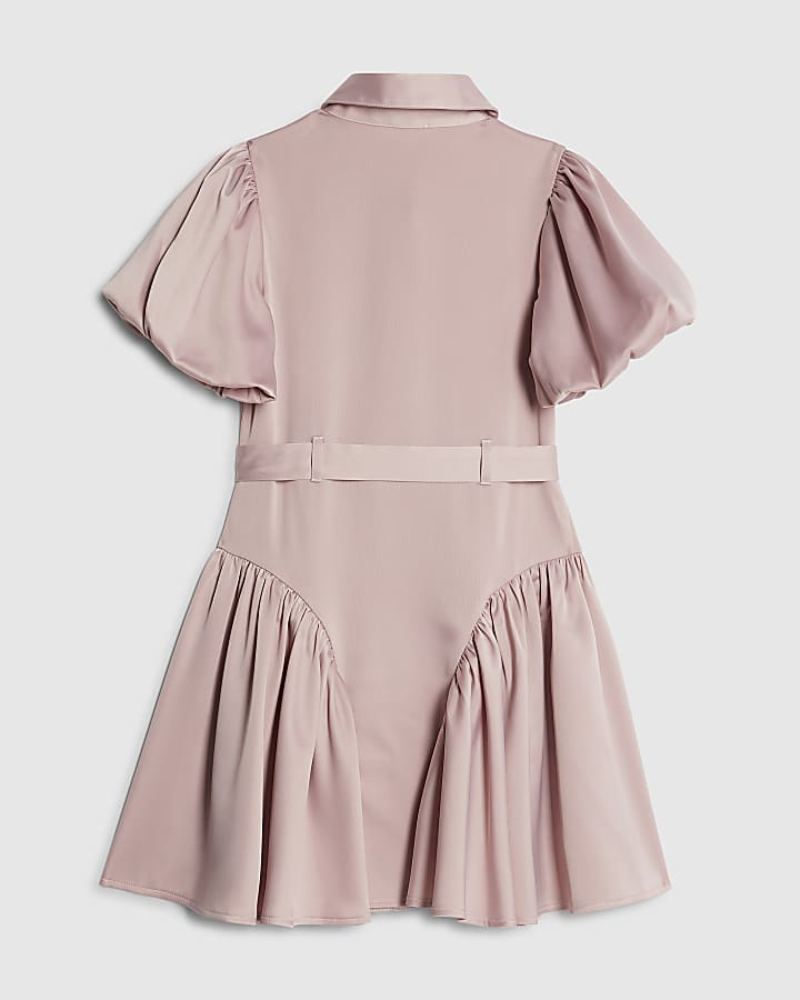 Girls Pink Satin Prom Dress