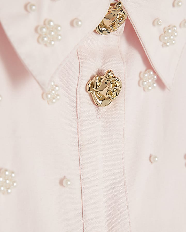 Girls Pink Embellished Shirt Dress