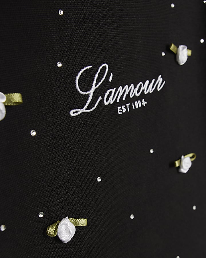 Girls Black L'amour Rosette T-Shirt