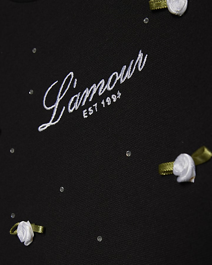 Girls Black L'amour Rosette T-Shirt