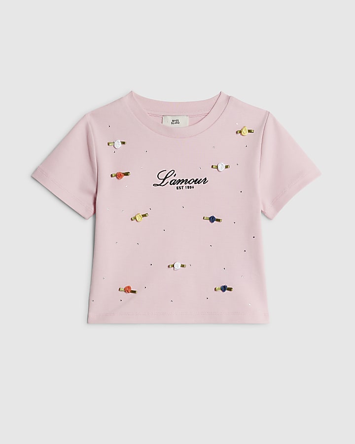 Girls Pink L'amour Rosette T-Shirt