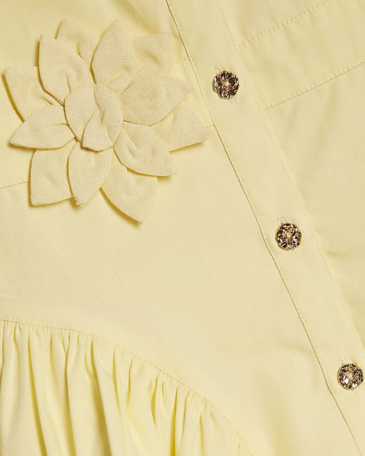 Mini Girls Yellow 3D Flower Shirt Dress