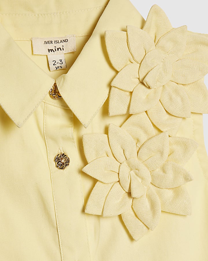 Mini Girls Yellow 3D Flower Shirt Dress