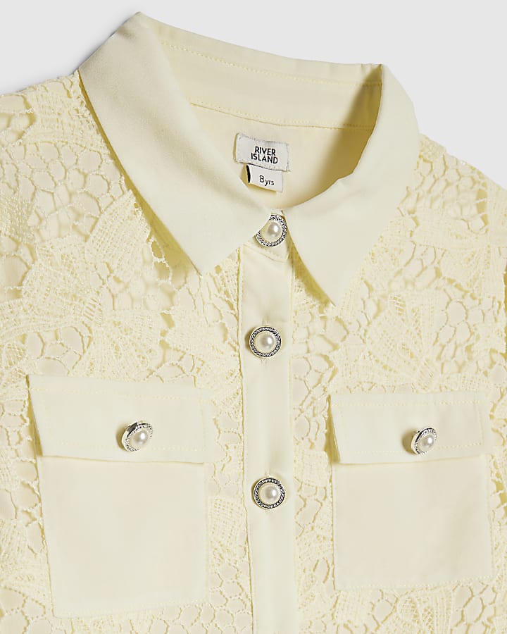 Girls Yellow Lace Blouse And Shorts Set