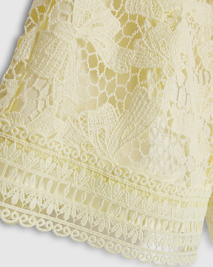 Girls Yellow Lace Blouse And Shorts Set