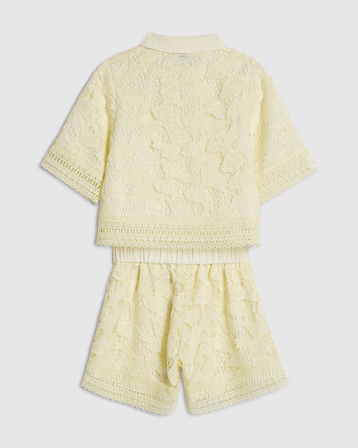 Girls Yellow Lace Blouse And Shorts Set