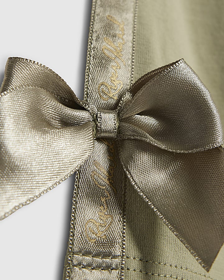 Mini Girls Khaki Satin Bow T-Shirt Set