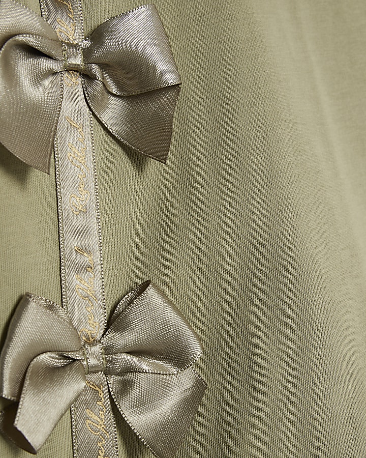 Mini Girls Khaki Satin Bow T-Shirt Set