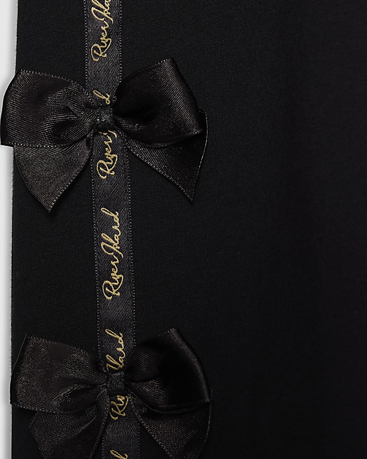 Mini Girls Black Branded Bow T-Shirt Set