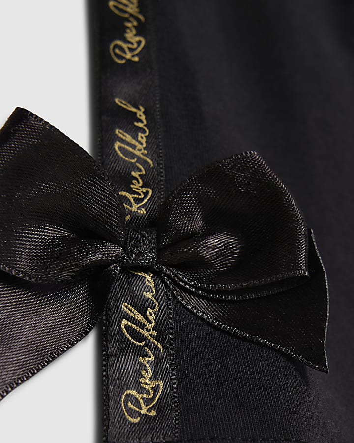 Mini Girls Black Branded Bow T-Shirt Set