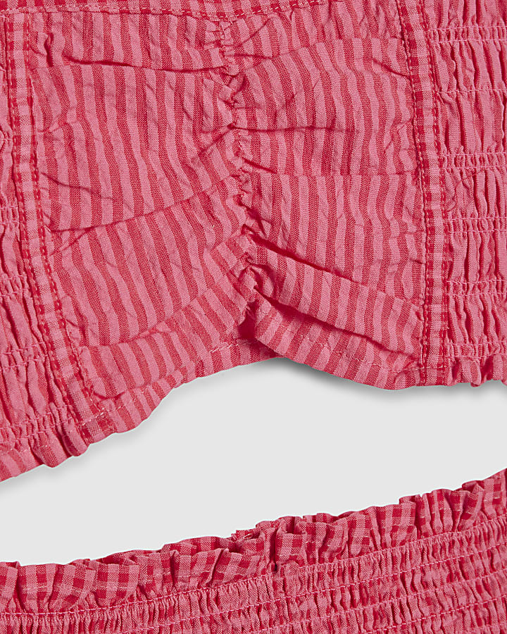 Girls Pink Gingham Stripe Skirt Set