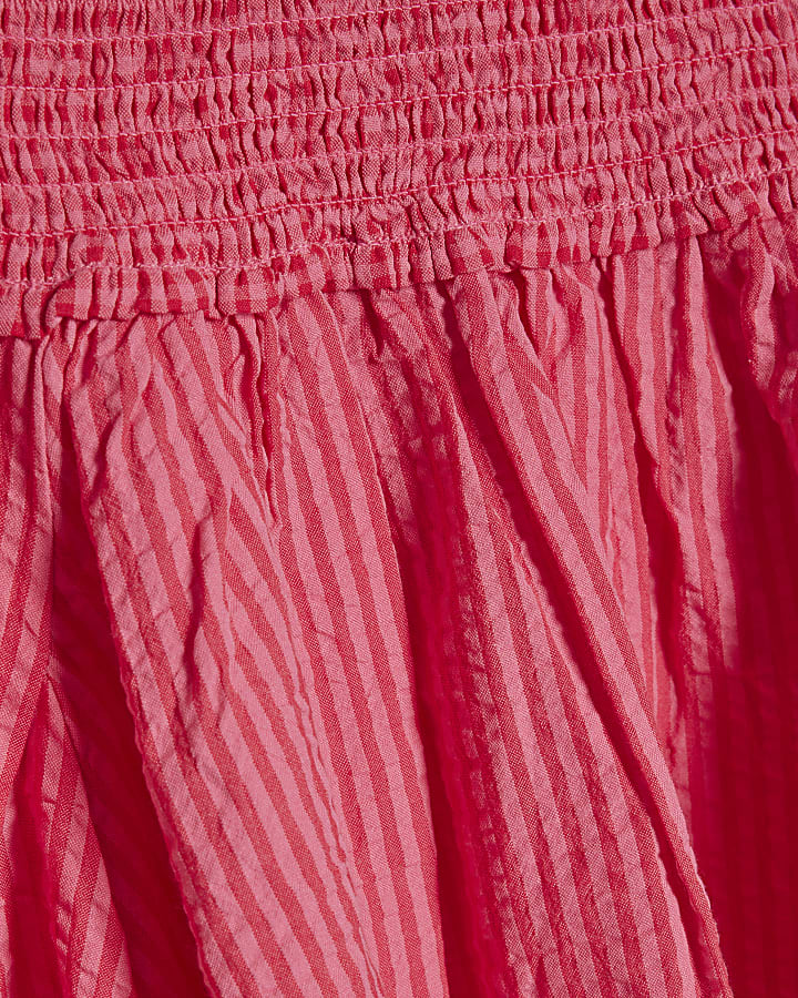 Girls Pink Gingham Stripe Skirt Set