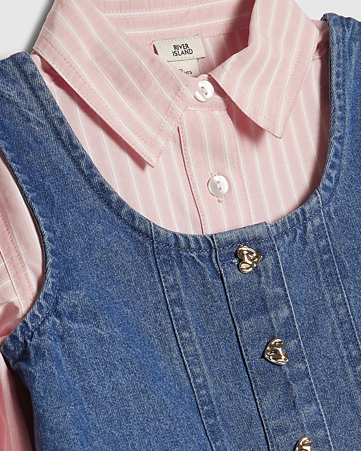 Girls Pink Stripe Hybrid Shirt Dress