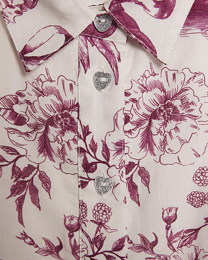 Mini Girls White Toile Print Prom Dress