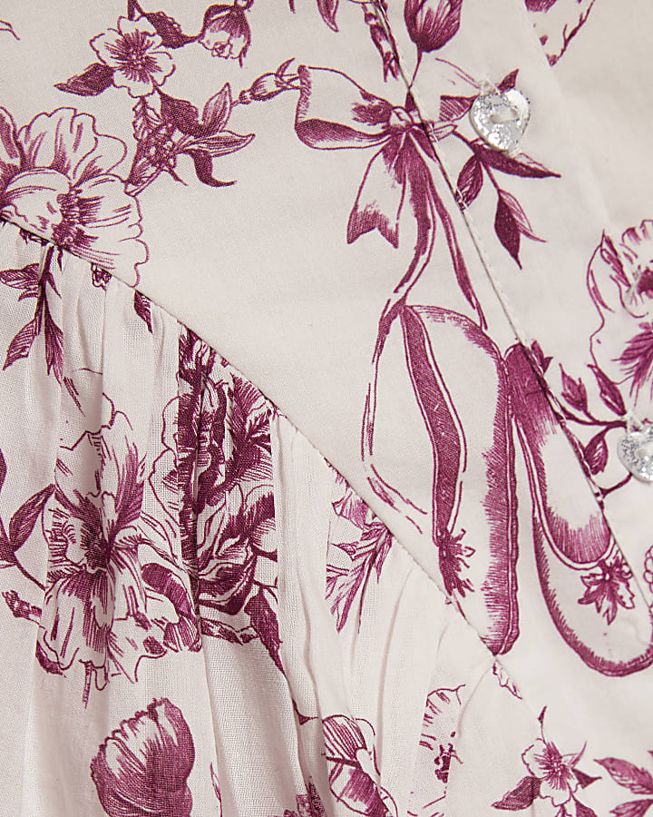 Mini Girls White Toile Print Prom Dress