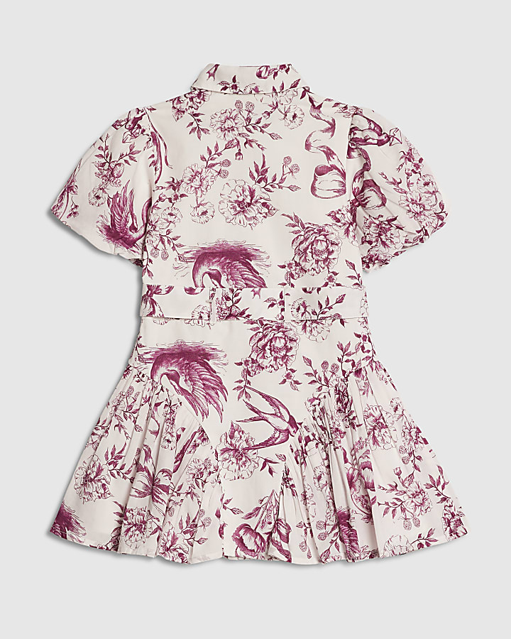 Mini Girls White Toile Print Prom Dress