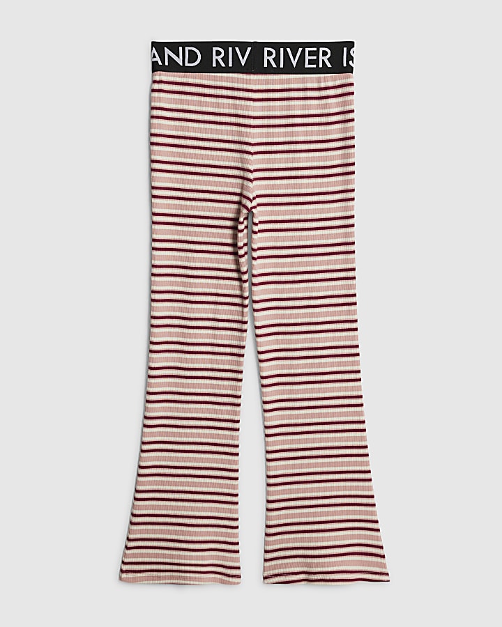 Girls Pink Stripe Flared Trousers