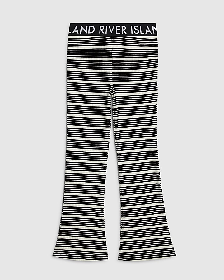 Girls Black Stripe Flared Trousers