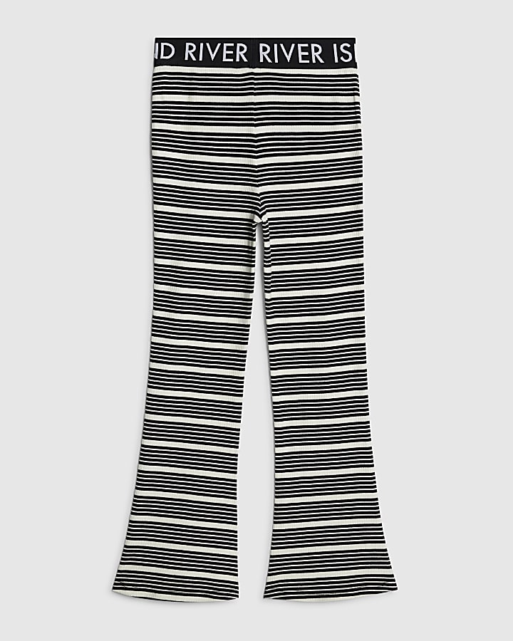 Girls Black Stripe Flared Trousers
