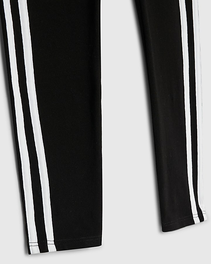 Girls Black Side Stripe Leggings