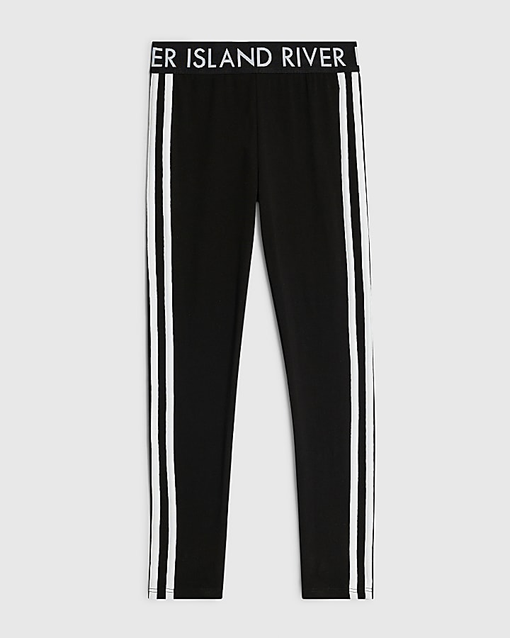 Girls Black Side Stripe Leggings