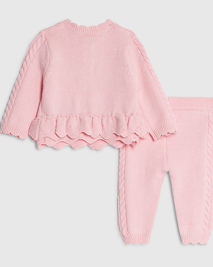 Baby Girls Pink Knit Bow Cardigan Set