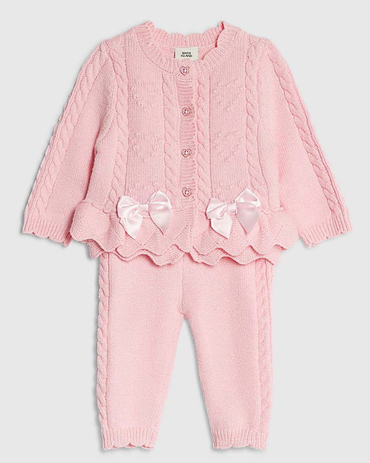 Baby Girls Pink Knit Bow Cardigan Set