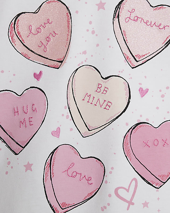 Girls White Heart Graphic Crop Top