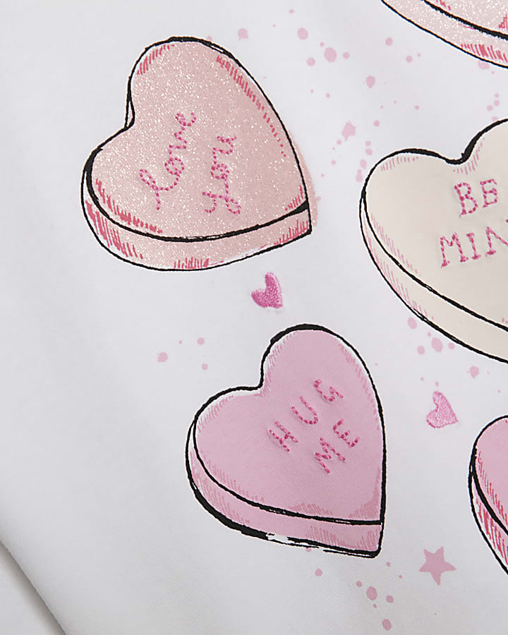 Girls White Heart Graphic Crop Top