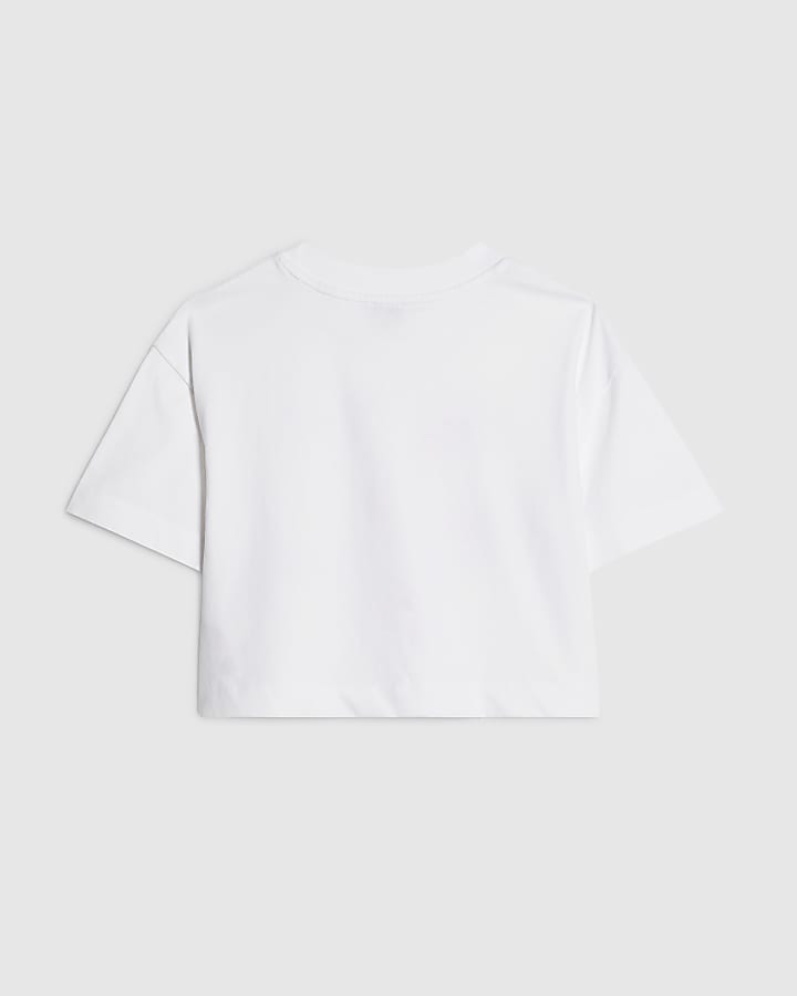 Girls White Heart Graphic Crop Top