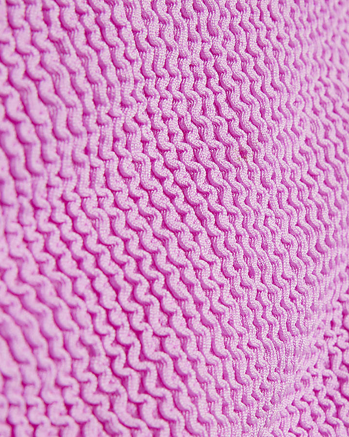 Girls Pink Textured Jacket And Bikini Set